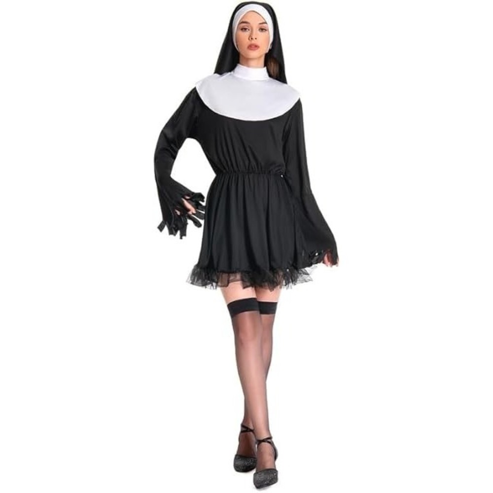 Ellzant Naughty Nun Adult Halloween Costume Dress & Headpiece Black Small